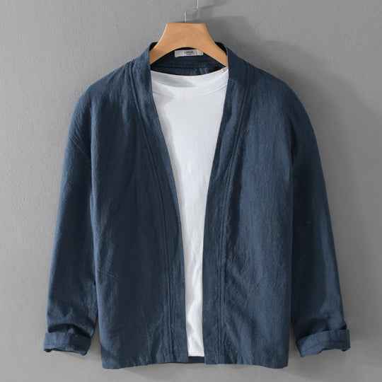 Herren Offene Leinen-Overjacket mit Kimono-Kragen und Relaxed-Fit Nord Taschen
