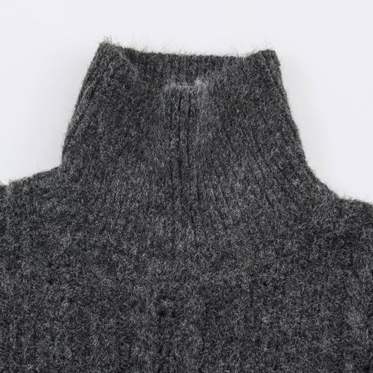 Damen Grobgestrickter Oversize-Pullover mit hohem Rollkragen und Zopfmuster Nord Taschen