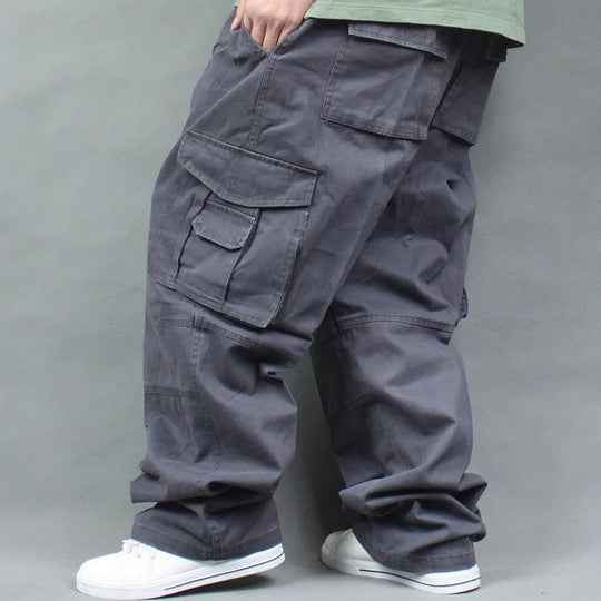 Herren Weite Utility-Cargohose aus Baumwollcanvas mit Mehrfach-Taschen und Kordelbund Nord Taschen