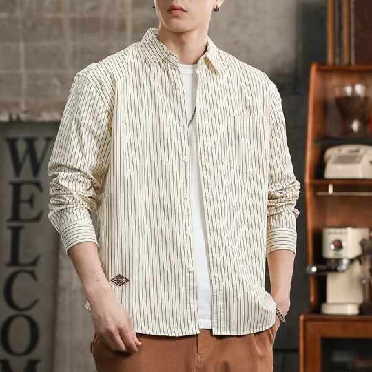 Herren Vertikalgestreiftes Relaxed-Fit Hemdjacken-Overshirt aus leichtem Baumwollmix Nord Taschen