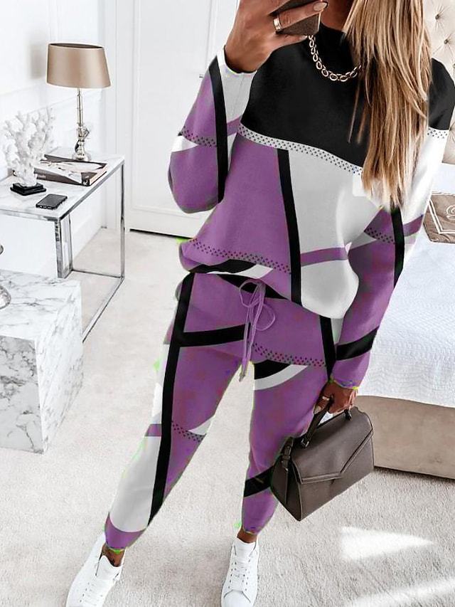 Damen Gemustertes Lounge-Set aus Feinstrick mit Kordelzug, Raglanärmeln und tapered Hose Nord Taschen