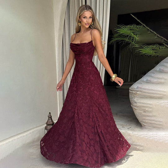 Damen Maxikleid mit floralem Spitzenmuster und schwingendem Rock