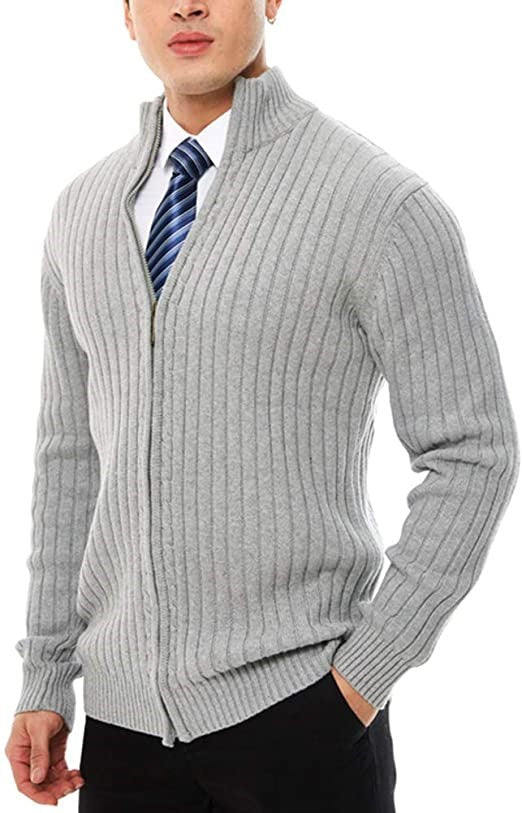 Herren Feinstrick-Cardigan mit durchgehendem Reißverschluss, Stehkragen und markanter Rippenstruktur Nord Taschen