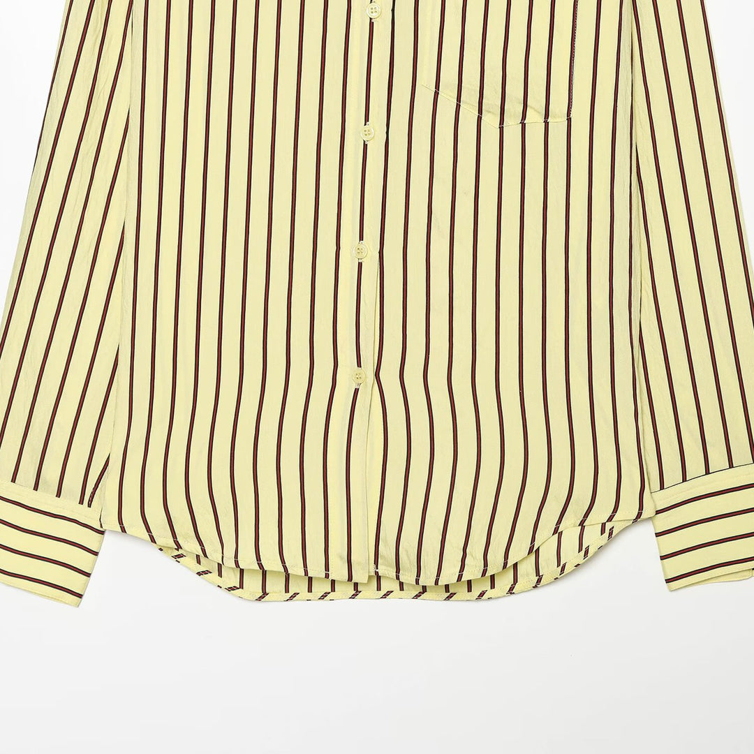 Damen Gestreifte Oversize-Bluse mit Stehkragen und Brusttasche Nord Taschen