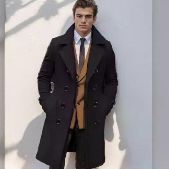 Herren Doppelreihiger Wollmantel mit breitem Revers und taillierter Silhouette Nord Taschen