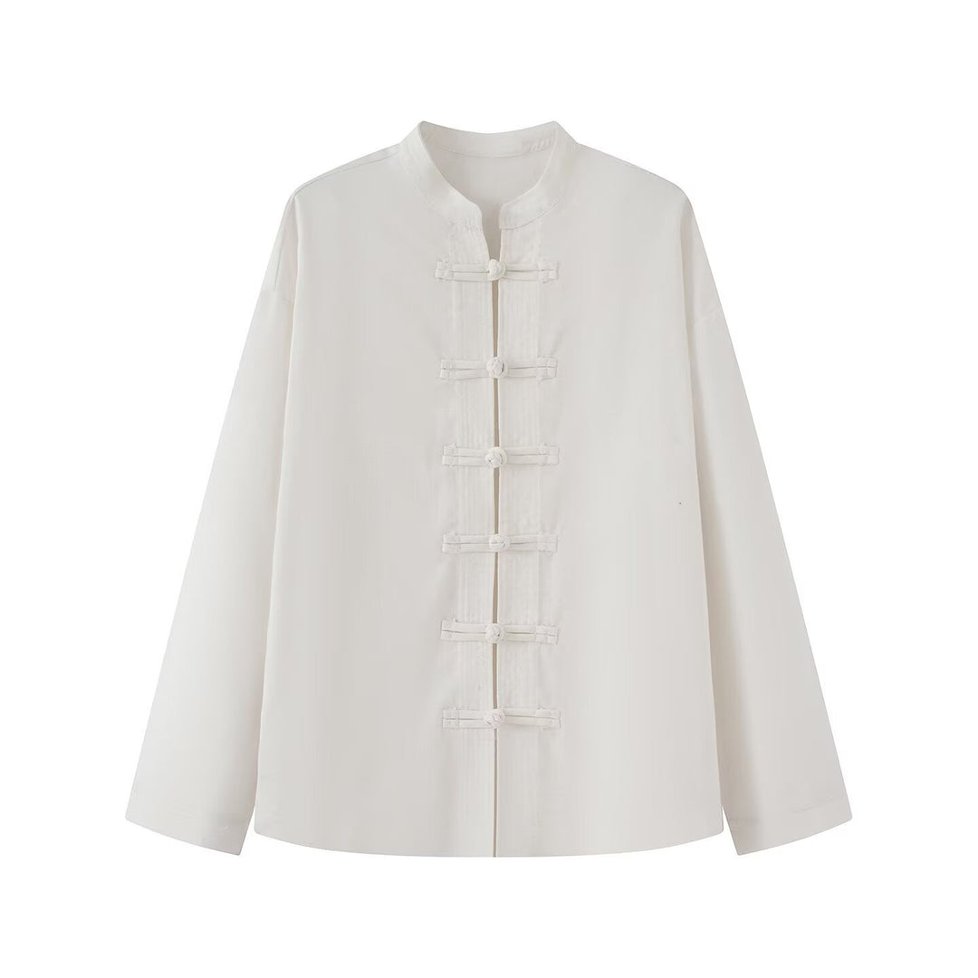Damen Lockerer Leinen‑Mix Blouson mit Stehkragen und Knotenverschlüssen Nord Taschen
