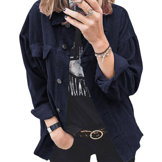 Damen modische Cordjacke mit praktischen aufgesetzten Taschen und lässigem Schnitt