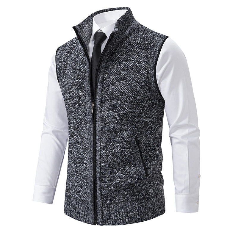 Herren Ärmellose Mélange‑Strickweste mit Stehkragen, durchgehendem Reißverschluss und Eingrifftaschen Nord Taschen