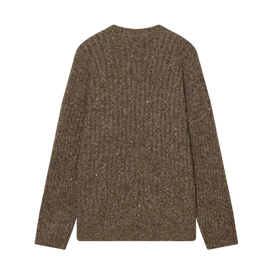 Damen Grobgestrickter V‑Neck Cardigan mit Perlmuttknöpfen und melierter Tweedoptik Nord Taschen