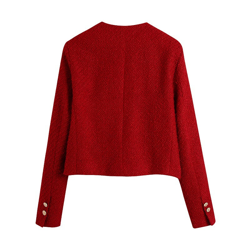 Damen Kurzjacke aus Bouclé‑Tweed im kurzen Schnitt mit rundem Halsausschnitt und goldenen Zierknöpfen Nord Taschen