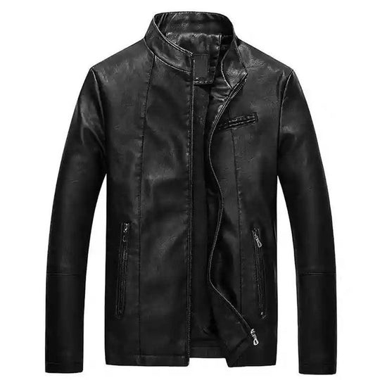 Herren Slim-Fit Kunstlederjacke mit Stehkragen und Reißverschlusstaschen Nord Taschen