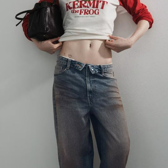 Damen hochtaillierte weite Jeans im Vintage-Look Nord Taschen