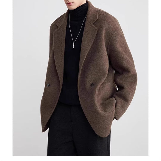 Herren Oversize Doppelknopf-Wollmix-Kurzmantel mit aufgesetzten Taschen Nord Taschen
