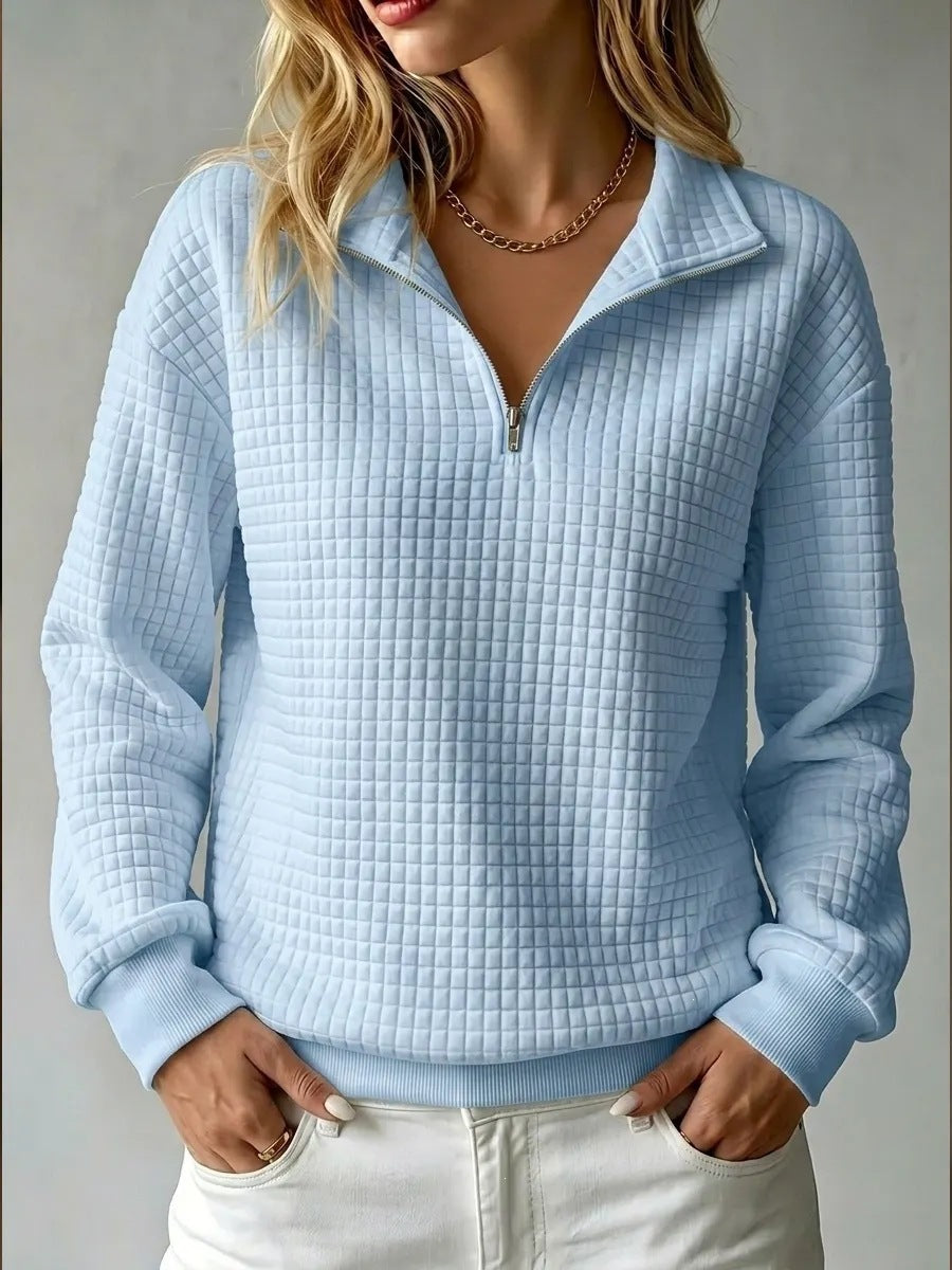 Damen Steppstruktur-Halbzip-Sweatshirt mit Karomuster und Stehkragen Nord Taschen