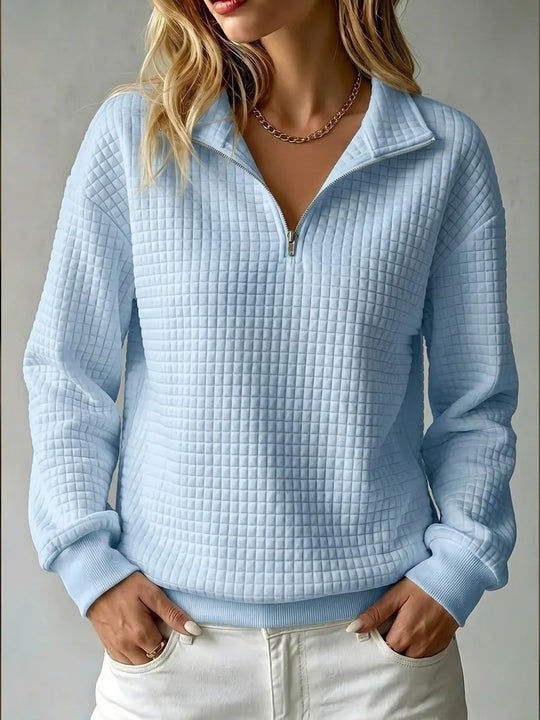 Damen Steppstruktur-Halbzip-Sweatshirt mit Karomuster und Stehkragen Nord Taschen