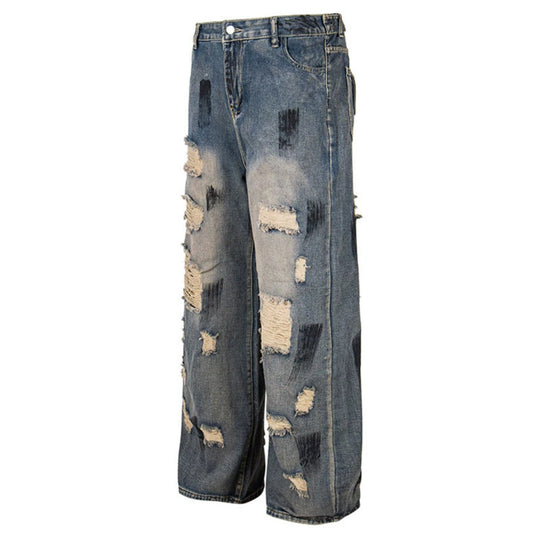 Damen Weite Destroyed-Jeans mit hohem Bund, Used‑Wash und Ballonsaum Nord Taschen