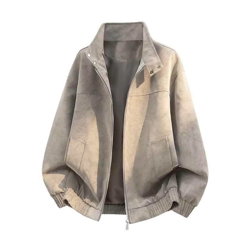 Herren Oversize Velours‑Optik Bomberjacke mit Stehkragen, Zwei‑Wege‑Reißverschluss & elastischem Saum Nord Taschen