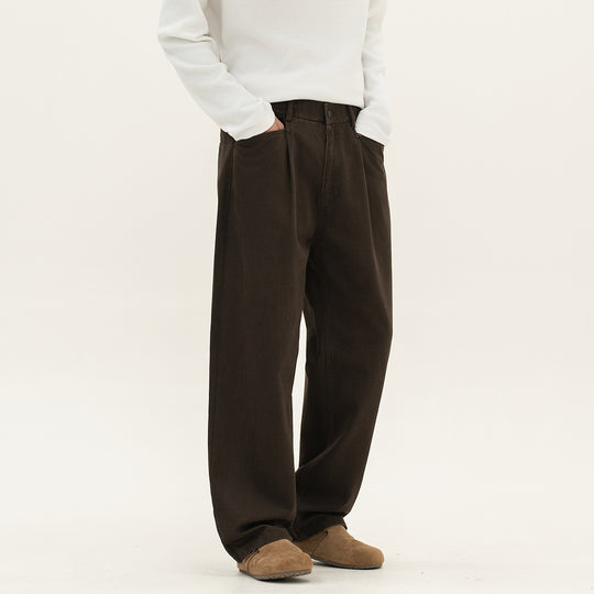Herren weite Relax-Fit Stoffhose mit hohem Bund und geradem Bein Nord Taschen