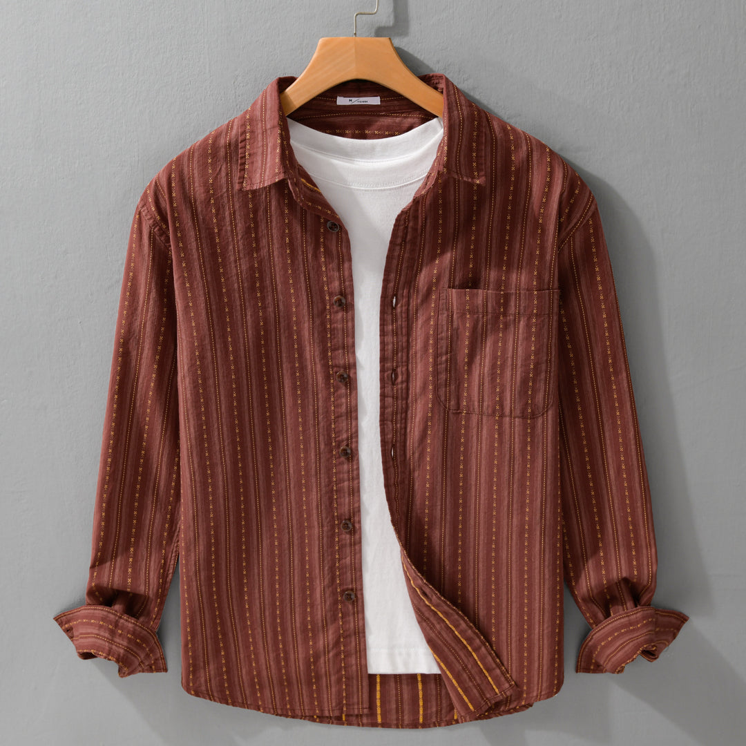 Herren Lässiges Langarm-Overshirt aus Leinen-Baumwollmix mit aufgesetzter Brusttasche Nord Taschen
