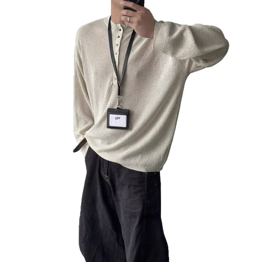 Herren lässiges Langarmshirt mit Knopfleiste Nord Taschen