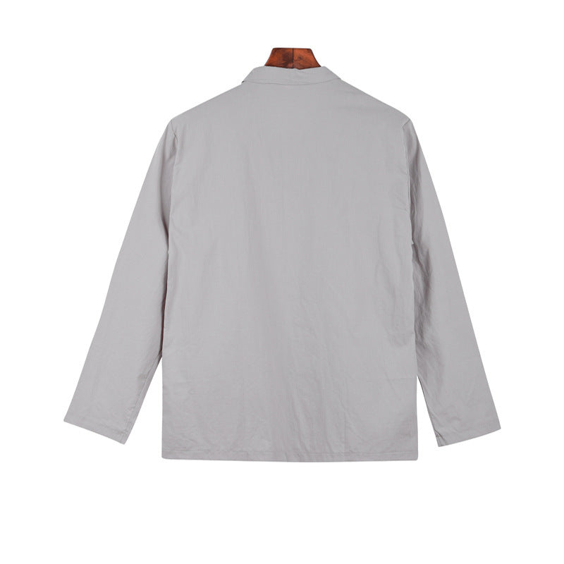 Herren lässige Leinenjacke mit dekorativen Knopfdetails und minimalistischer Schnittführung