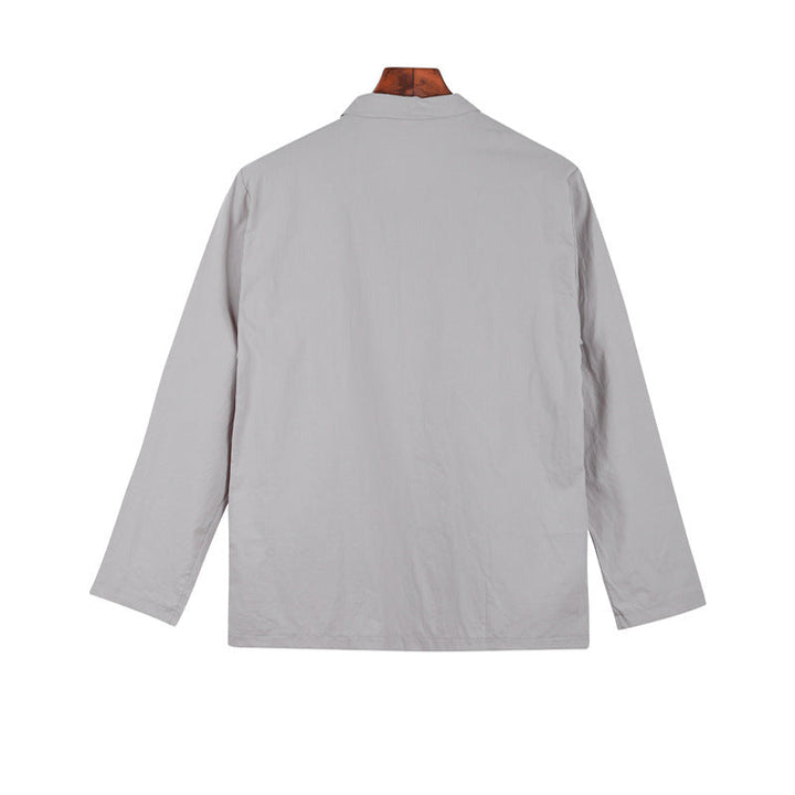 Herren lässige Leinenjacke mit dekorativen Knopfdetails und minimalistischer Schnittführung