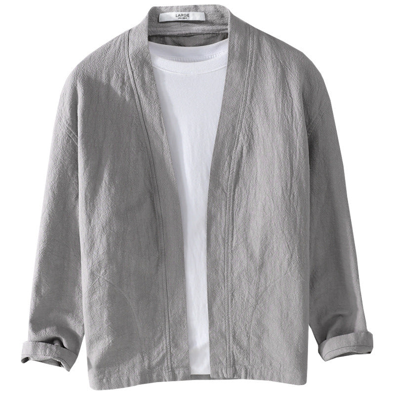 Herren Offene Leinen-Overjacket mit Kimono-Kragen und Relaxed-Fit Nord Taschen