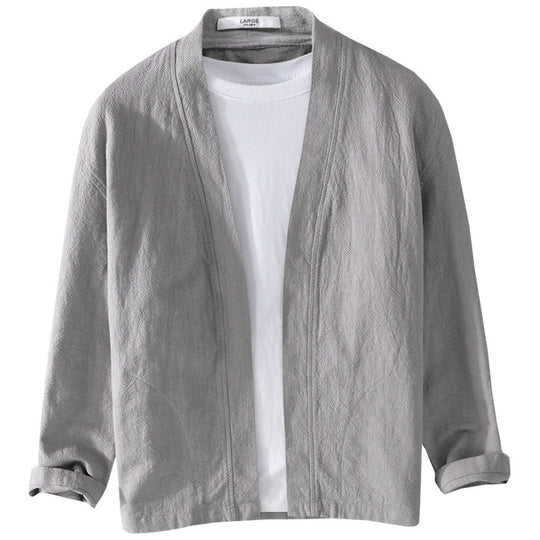 Herren Offene Leinen-Overjacket mit Kimono-Kragen und Relaxed-Fit Nord Taschen