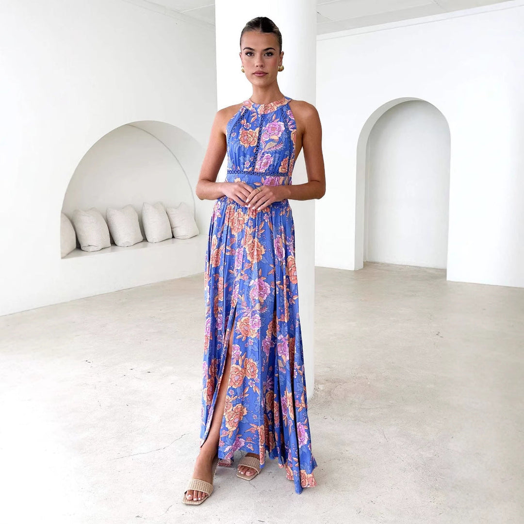 Damen Maxikleid mit elegantem floralem Design und schwingendem Rock