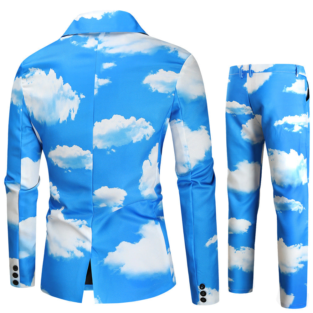 Herren Zweiteiliges Statement-Anzug mit Allover-Wolkenprint und schmaler Silhouette Nord Taschen