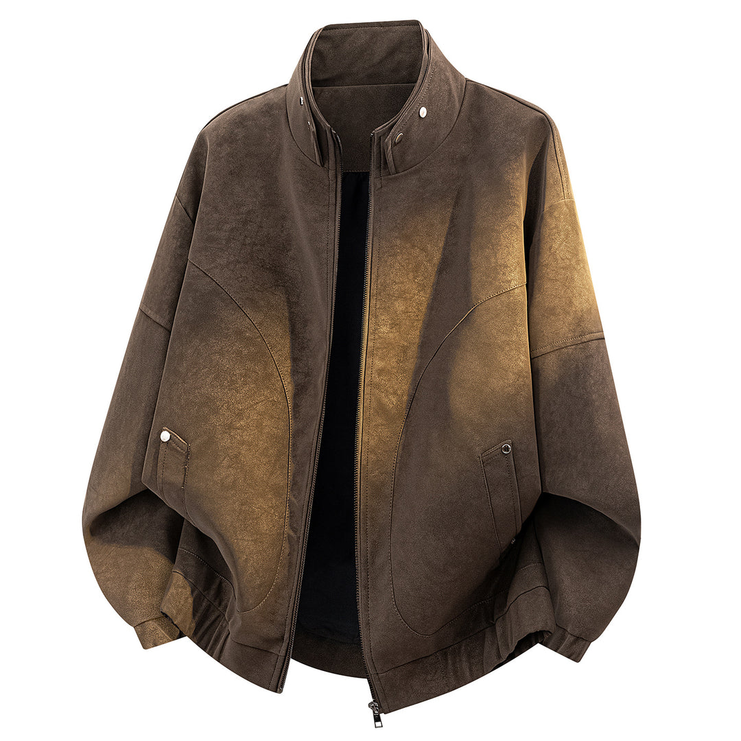 Herren Oversize Velours-Optik Bomberjacke mit hohem Stehkragen, asymmetrischer Brustpasse & elastischem Saum Nord Taschen