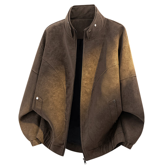 Herren Oversize Velours-Optik Bomberjacke mit hohem Stehkragen, asymmetrischer Brustpasse & elastischem Saum Nord Taschen