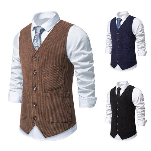 Herren elegante Cordweste mit praktischen Taschen und fein strukturiertem Design
