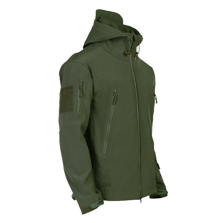 Herren taktische Softshell‑Fieldjacke mit Kapuze, Multifunktionstaschen und Klettpatchfläche Nord Taschen