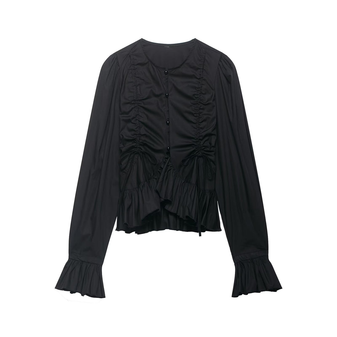 Damen Rüschige Bluse mit Kordelzug, Ballonärmeln und Volant-Saum Nord Taschen