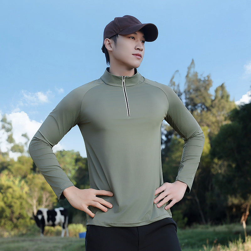 Herren atmungsaktives Langarm-Sportshirt mit UV-Schutz und Reißverschlusskragen Nord Taschen