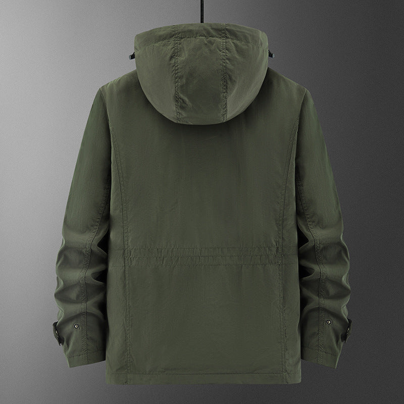 Herren Technische Feldjacke mit Kapuze, Multifunktionstaschen und atmungsaktivem Meshfutter Nord Taschen