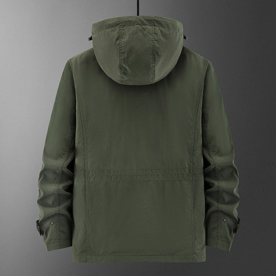 Herren Technische Feldjacke mit Kapuze, Multifunktionstaschen und atmungsaktivem Meshfutter Nord Taschen
