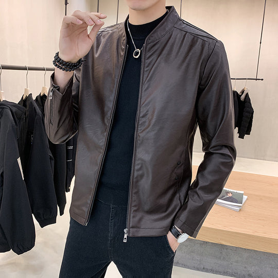 Herren schmal geschnittener Kunstleder Flightblouson mit minimalistischem Stehkragen und verdeckter Reißverschlussleiste Nord Taschen