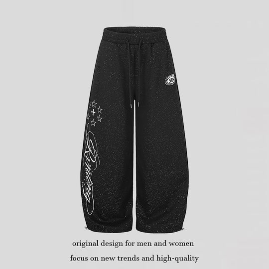 Damen Extraweite Palazzo‑Sweathose im Glitzer‑Nep mit Elastikbund, Kordelzug und Stern‑Script‑Print Nord Taschen