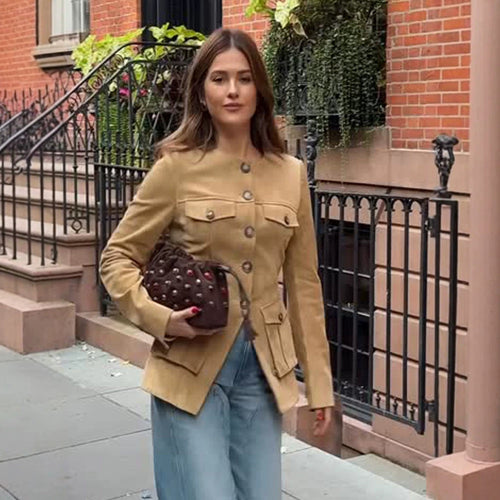 Damen Kurzjacke im Military-Utility-Stil mit aufgesetzten Pattentaschen und Rundhalsausschnitt Nord Taschen