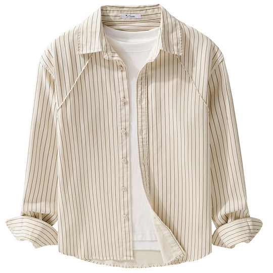 Herren Leichtes Streifen‑Overshirt mit Kentkragen und Raglanärmeln Nord Taschen