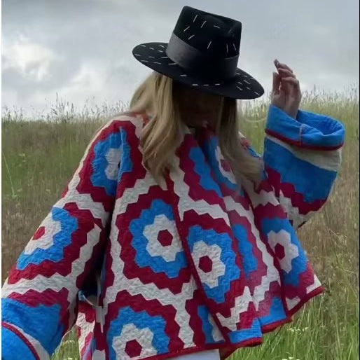 Damen Gesteppte Quilt-Jacke im Patchwork-Motiv mit kastiger Oversize-Silhouette Nord Taschen