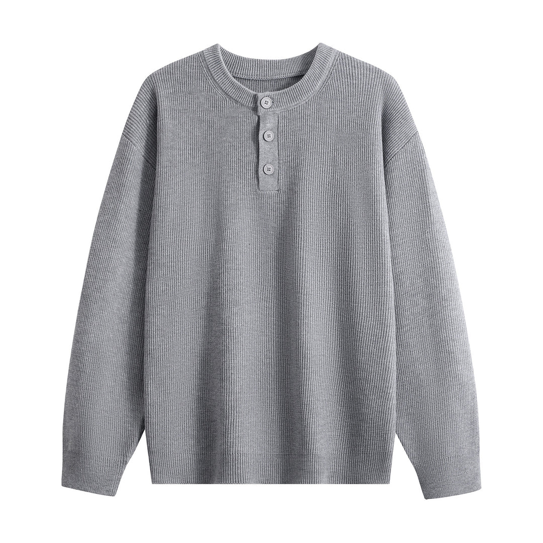 Unisex Oversize Rippstrick-Henley-Pullover mit 3‑Knopf-Leiste Nord Taschen