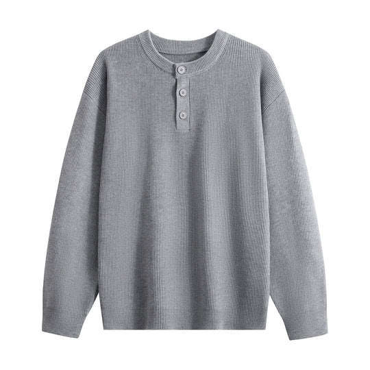 Unisex Oversize Rippstrick-Henley-Pullover mit 3‑Knopf-Leiste Nord Taschen