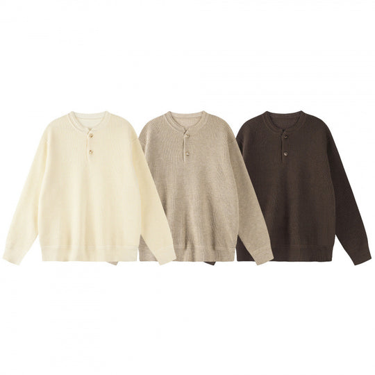 Unisex Boxy-Strickpullover mit Henley-Ausschnitt und strukturierter Waffelstrickoptik Nord Taschen