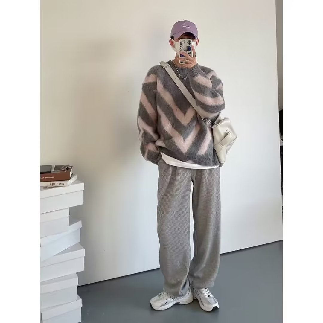 Herren Modischer Grobstrickpullover mit Chevron-Muster Nord Taschen