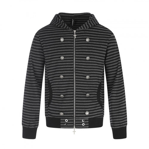 Unisex Gestreifte Kapuzen‑Zipjacke im doppelreihigen Look mit Metallknöpfen Nord Taschen