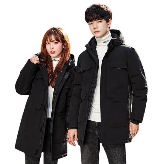 Unisex Gepolsterter langer Parka mit Kapuze Multifach-Taschen und winddichter Thermoisolierung Nord Taschen