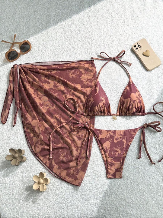 Damen Triangel-Bikini-Set mit verstellbaren Trägern und Wickeltuch